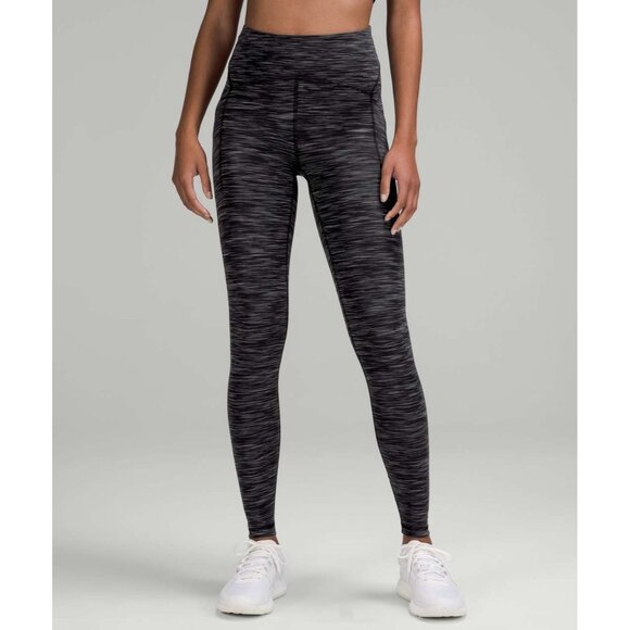 Lululemon Power Thru High Rise Tight Leggings 2 28" Heathered Black Pockets - Picture 2 of 11